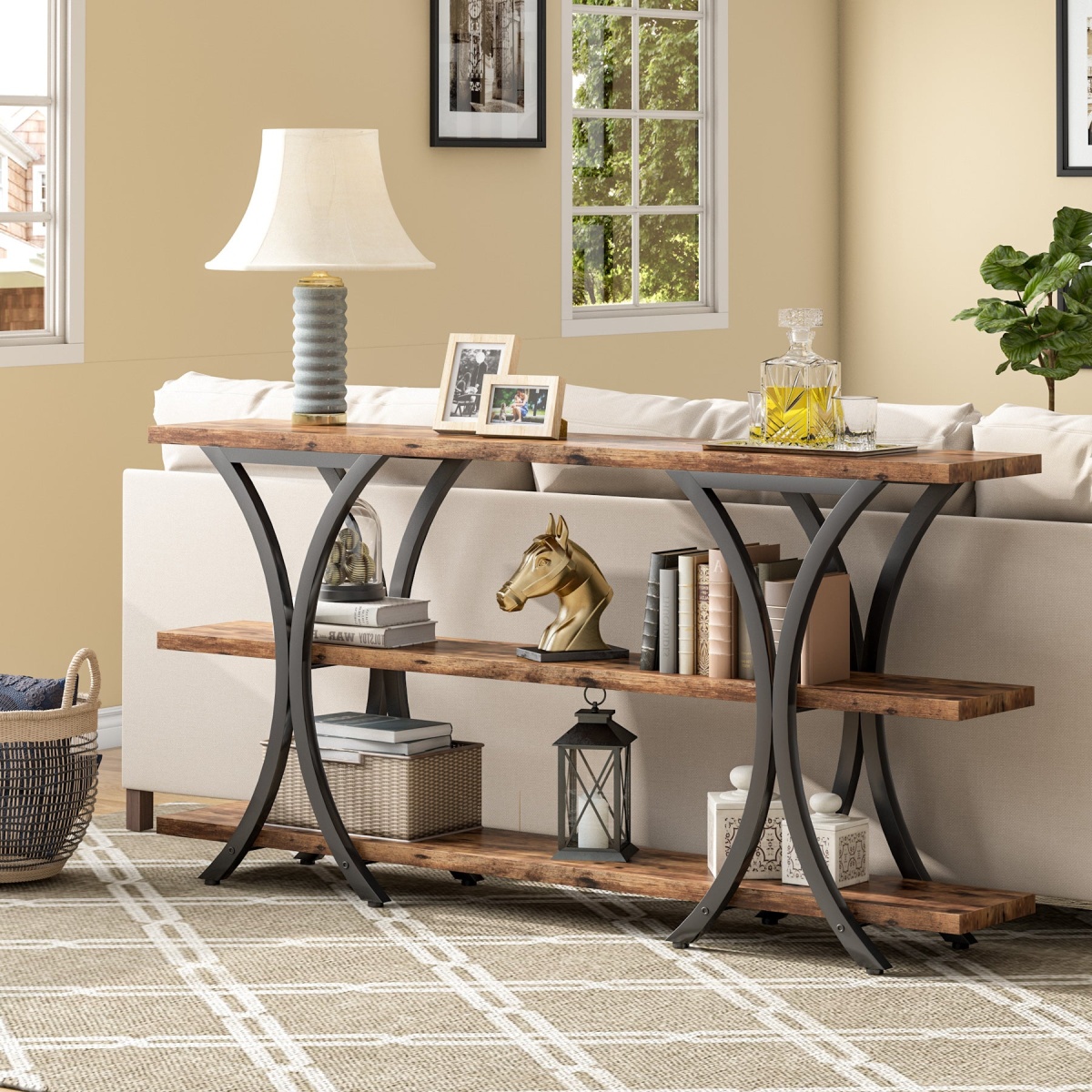 Console Table, Industrial Entryway Sofa Table with 3-Tier Shelves - Image 4