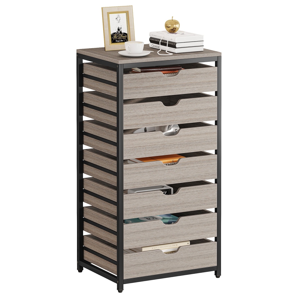 7 Drawer Chest, Industrial Storage Dresser Cabinet with Metal Legs - Image 9