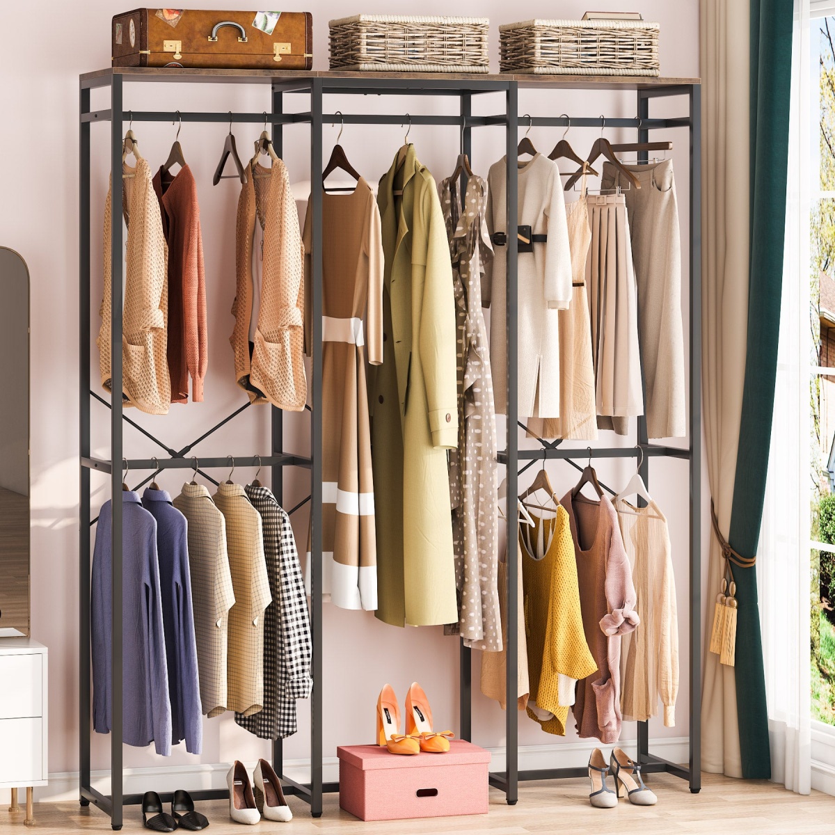 Freestanding Closet Organizer, Garment Rack with Shelves and Hanging Rods - Image 5