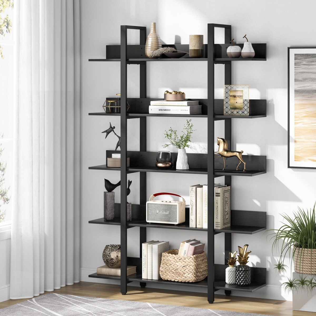 5-Tier Bookshelf, Industrial 5-Shelf Etagere Bookcase - Image 10