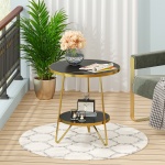 End Table, 2 Tier Round Sofa Bedside Table with Shelves - Image 10