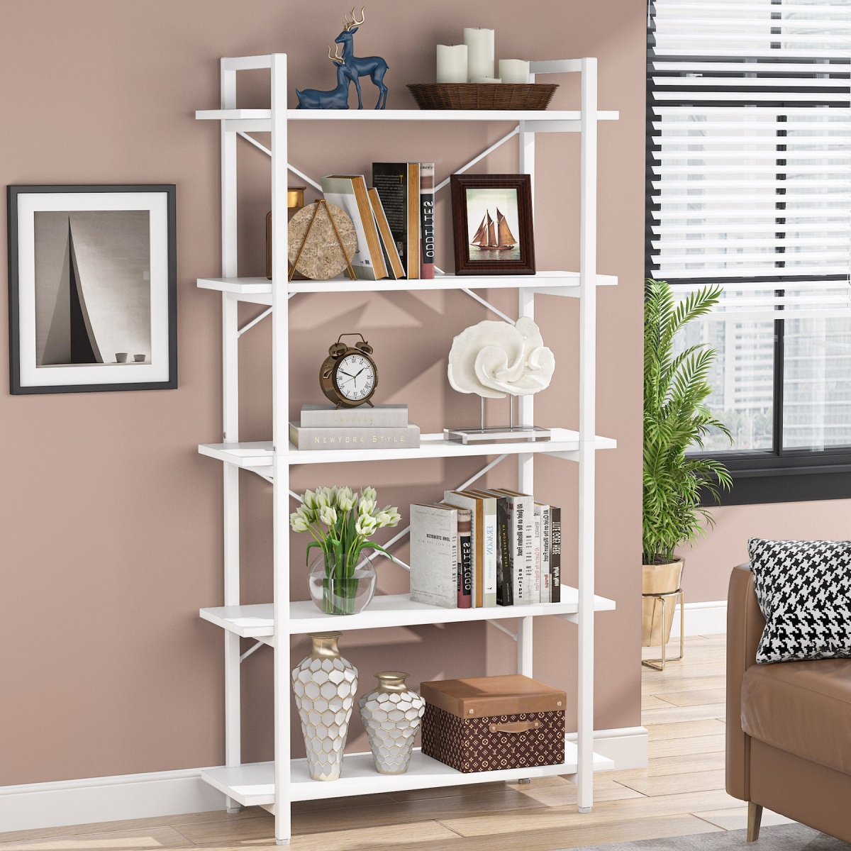 Bookshelf, 5 Tier Bookcase Display Shelf Unit - Image 9