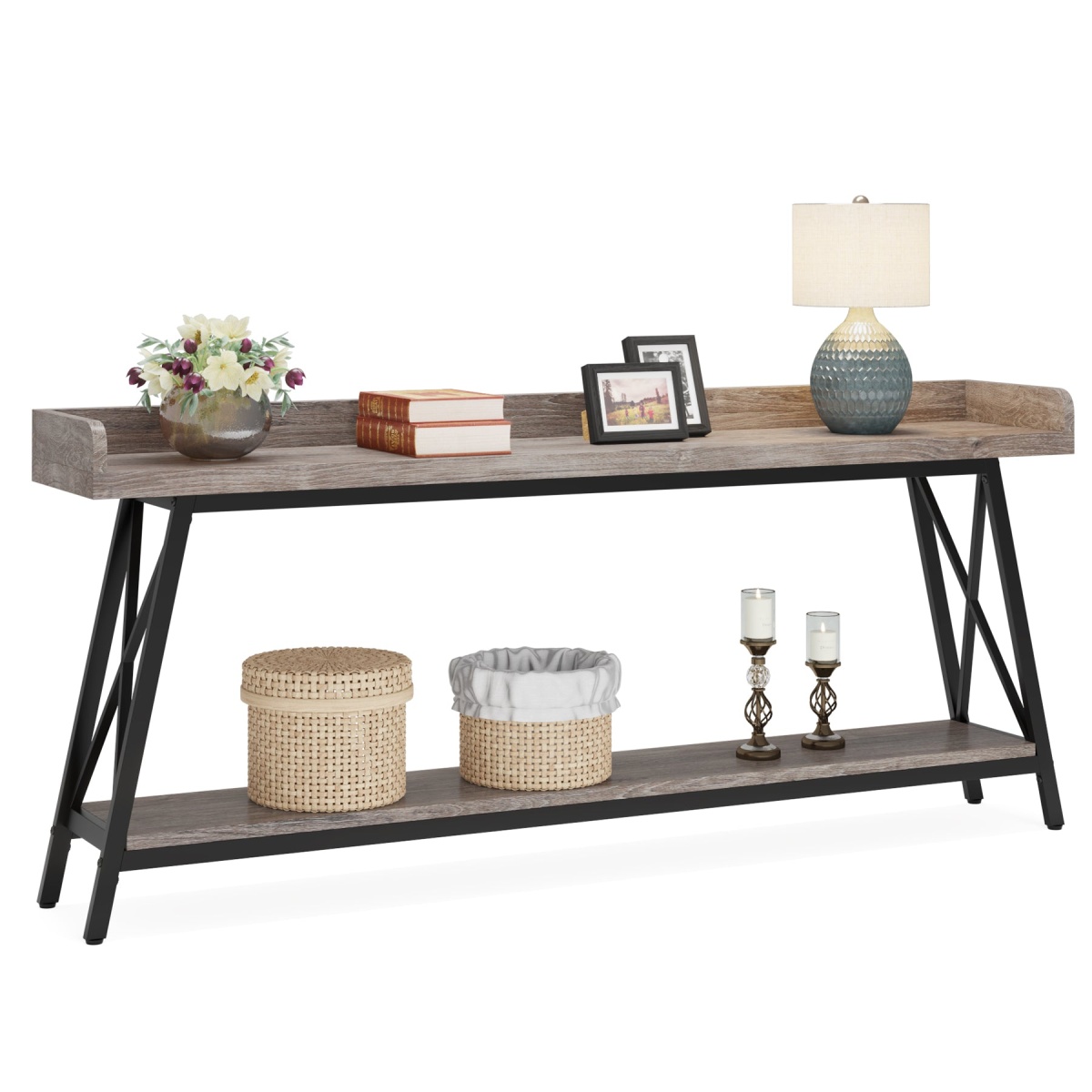 Console Table, 2-Tier Narrow Sofa Table Behind Couch Entryway Table - Image 7
