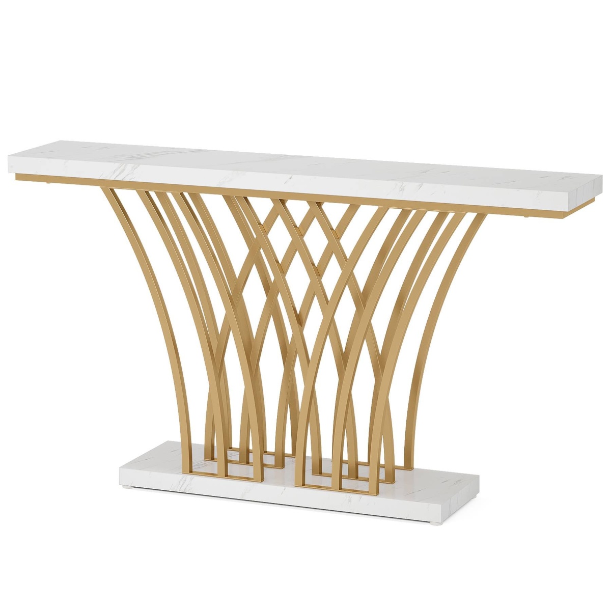 Console Table, 59 ? Faux Marble Entryway Table with Geometric Metal Base - Image 2