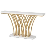 Console Table, 59 ? Faux Marble Entryway Table with Geometric Metal Base - Image 2
