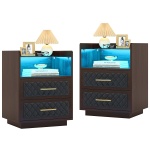 Nightstand, 2 Drawers Beside Table with LED Lights and Shelves - Image 9