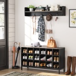 Coat Rack Shoe Bench Set, Hall Tree with Bench and 18 Shoe Cubbies - Image 9