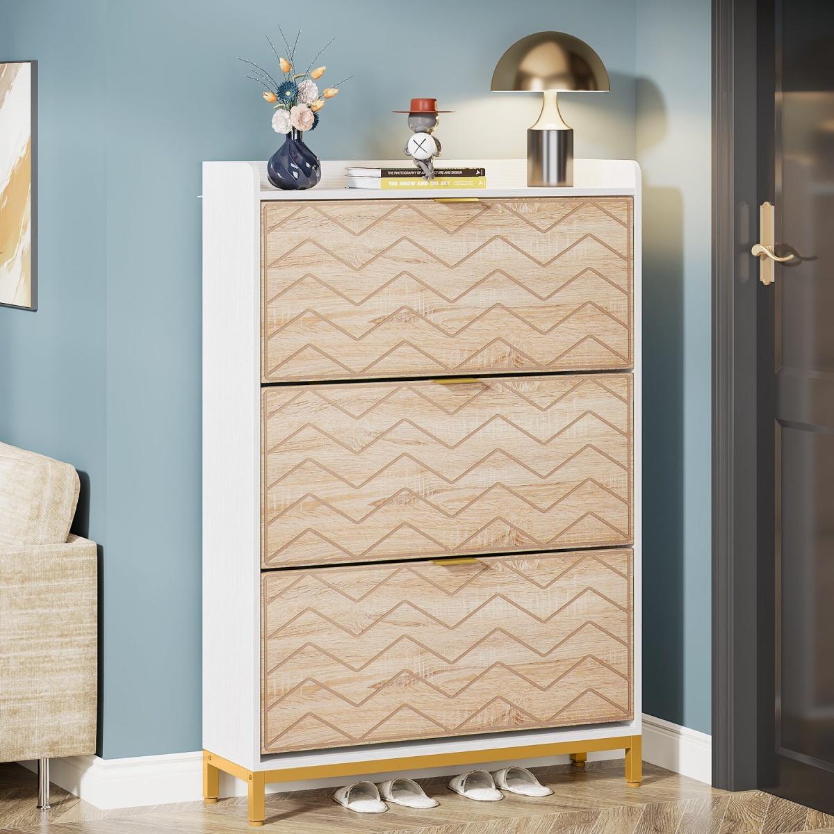 Shoe Cabinet, Modern Shoe Rack Organizer with Door & Drawer - Image 2
