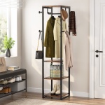Coat Rack, Freestanding Corner Hall Tree with 4 Shelves 8 Hooks - Image 4