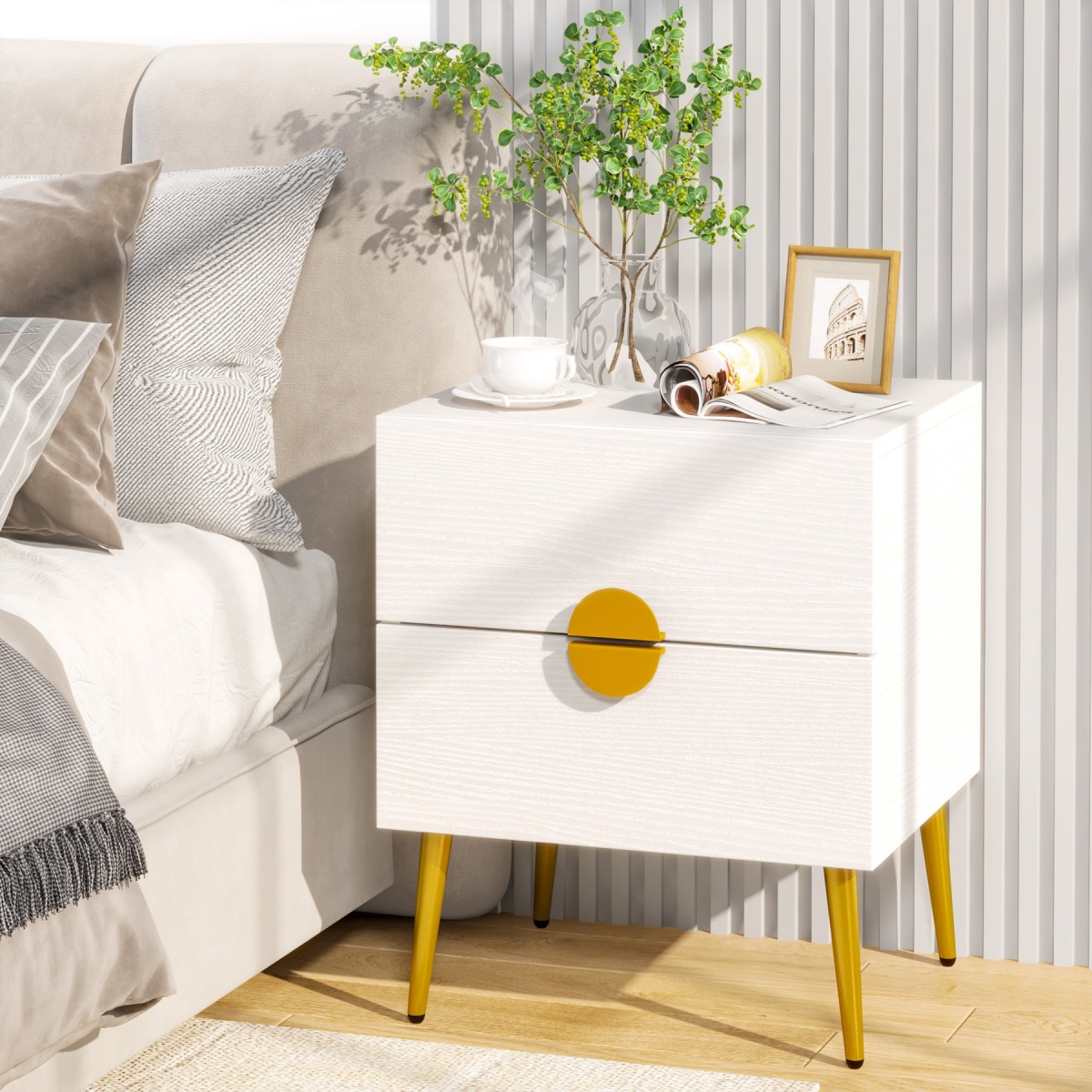 Nightstands, Modern Bedside Table with 2 Drawers - Image 10