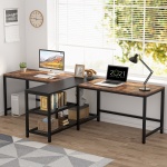 Two Person Desk, 94.5? Double Computer Desk with Shelves