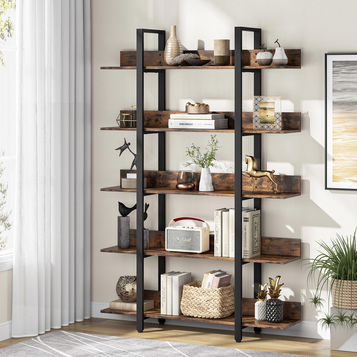 5-Tier Bookshelf, Industrial 5-Shelf Etagere Bookcase - Image 4