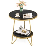 End Table, 2 Tier Round Sofa Bedside Table with Shelves - Image 9