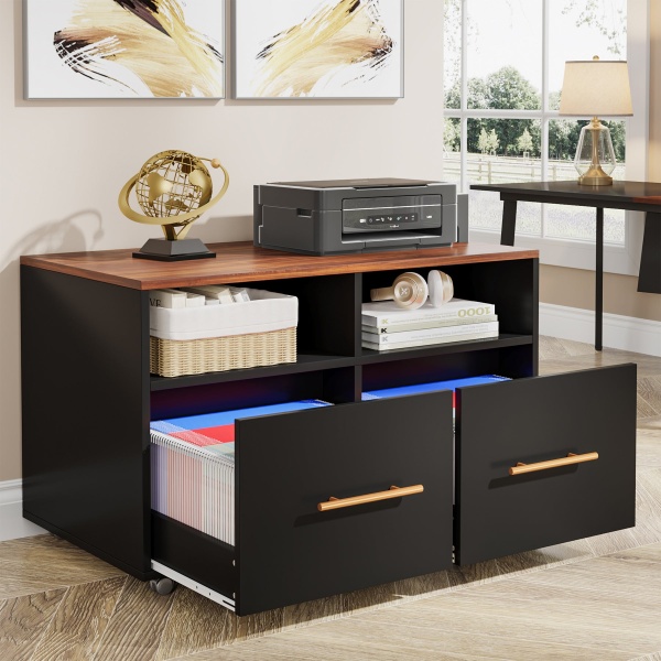 File Cabinet, 43? Mobile Filing Cabinet with 2 Drawers & Shelves