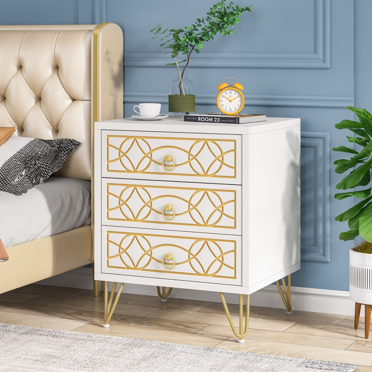 Nightstand, Modern Bedside Table Sofa End Table with 3 Drawers - Image 4