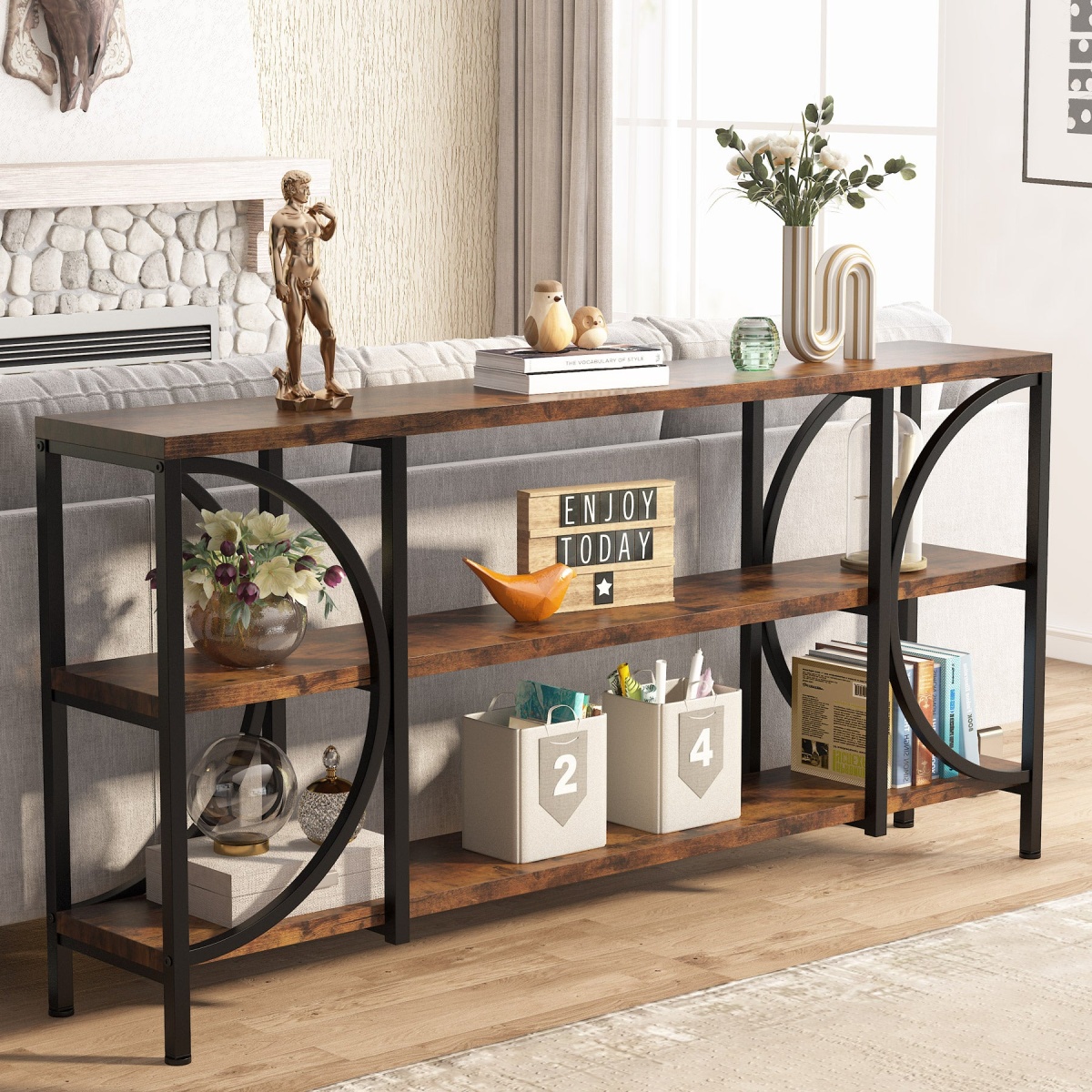 Console Table, 70.86? Sofa Entryway Table with 3 Tier Storage Shelves - Image 1