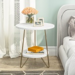 End Table, 2 Tier Round Sofa Bedside Table with Shelves - Image 5