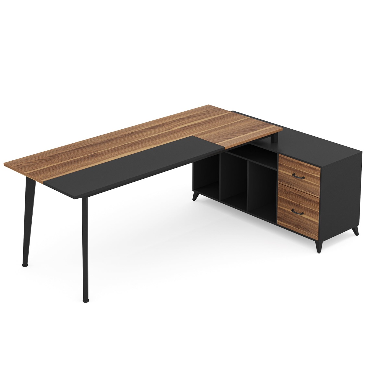 L-Shaped Desk, 70.9?? Office Executive Desk with File Cabinet - Image 2