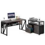 L-Shaped Desk Set, 55? Executive Desk and 32? File Cabinet - Image 8