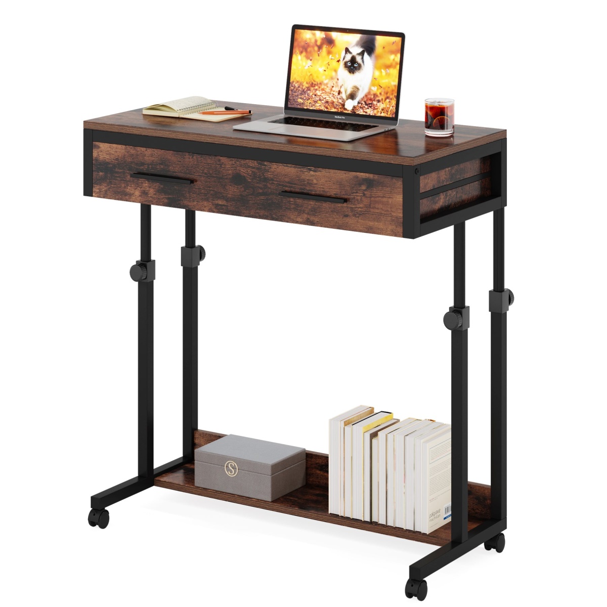 Height Adjustable Desk, Mobile Side Table Portable Desk with Drawers - Image 1