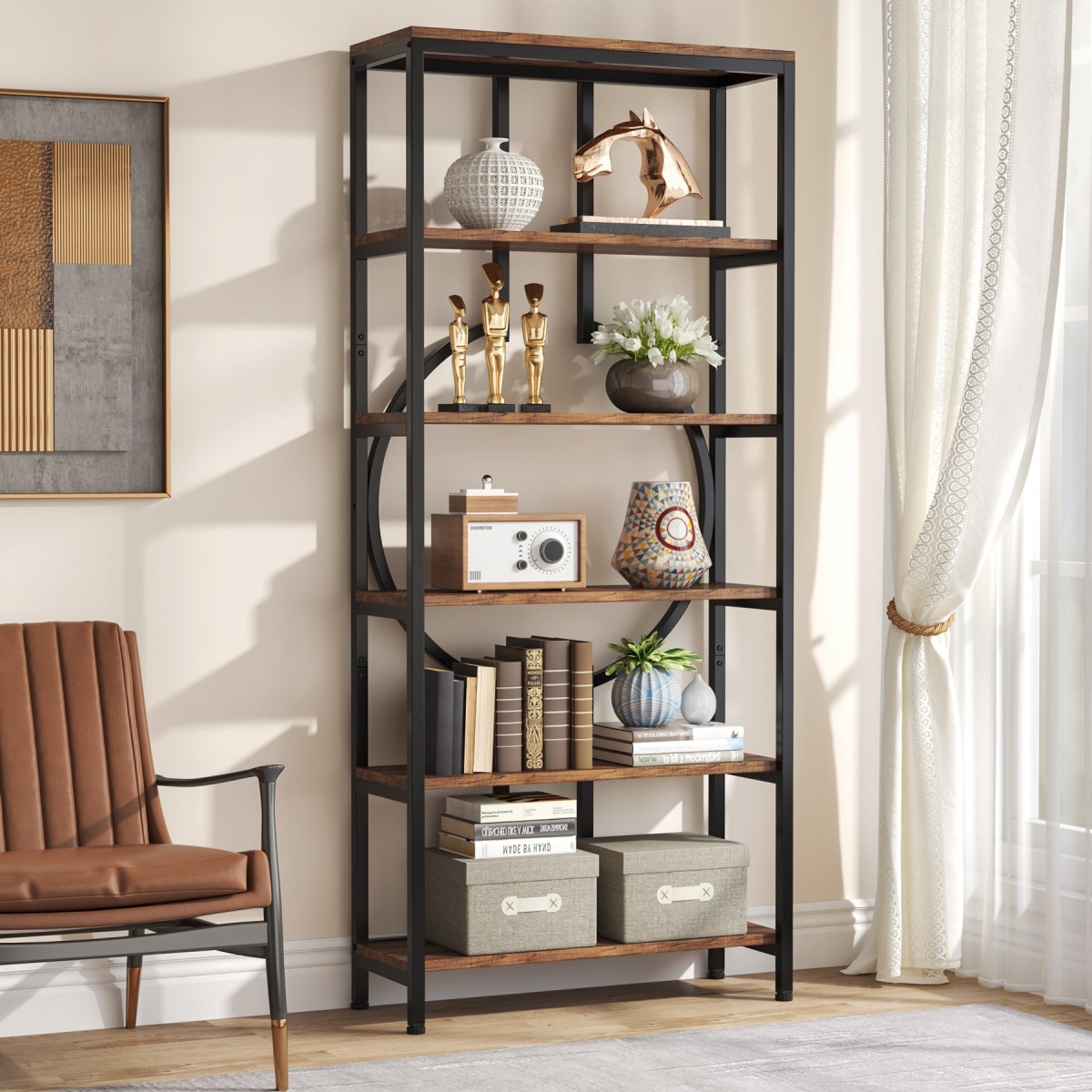 Bookshelf, 70.9? Industrial Bookcase 6-Tier Display Shelf - Image 4