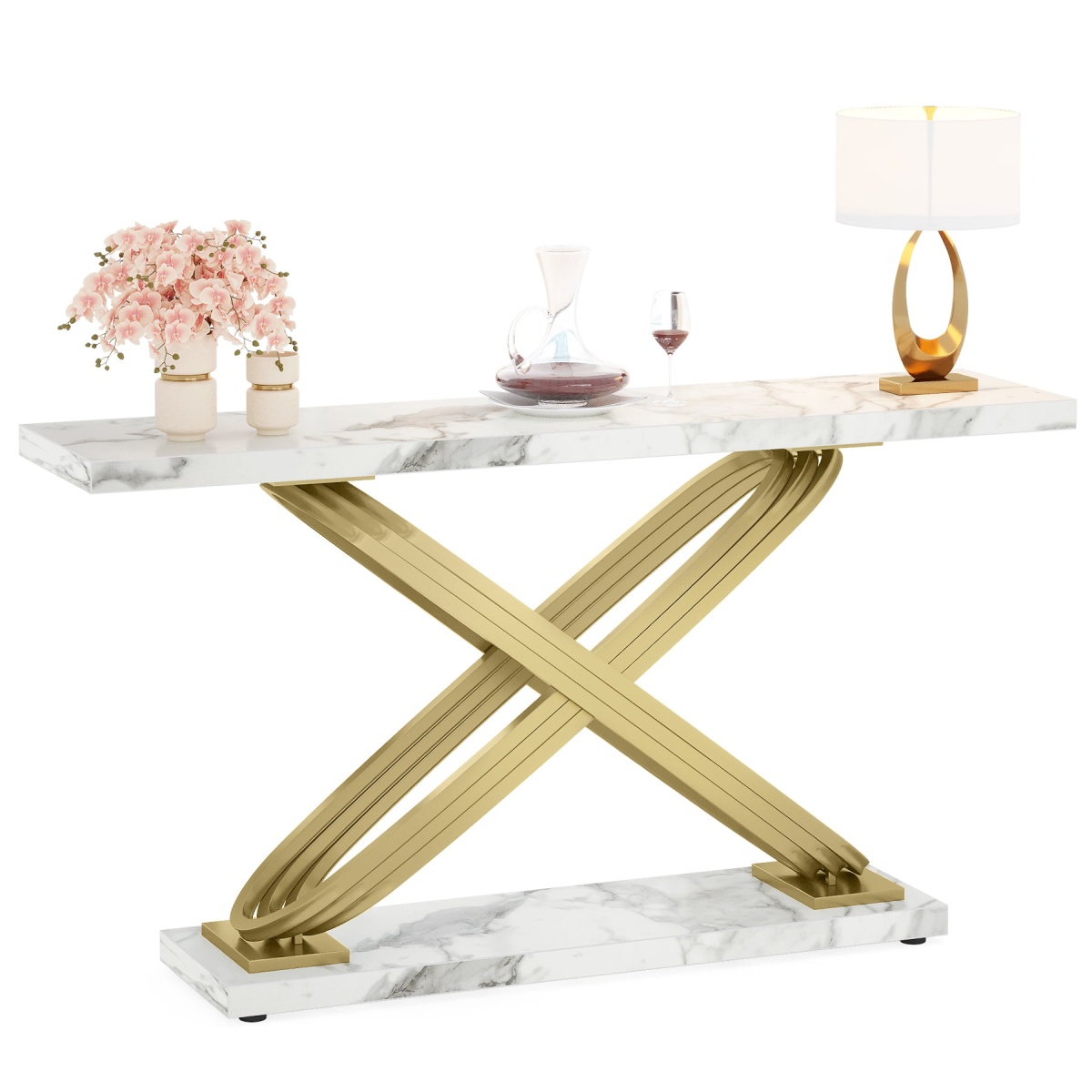 Console Table, 55? Modern Faux Marble Sofa Entryway Table - Image 1