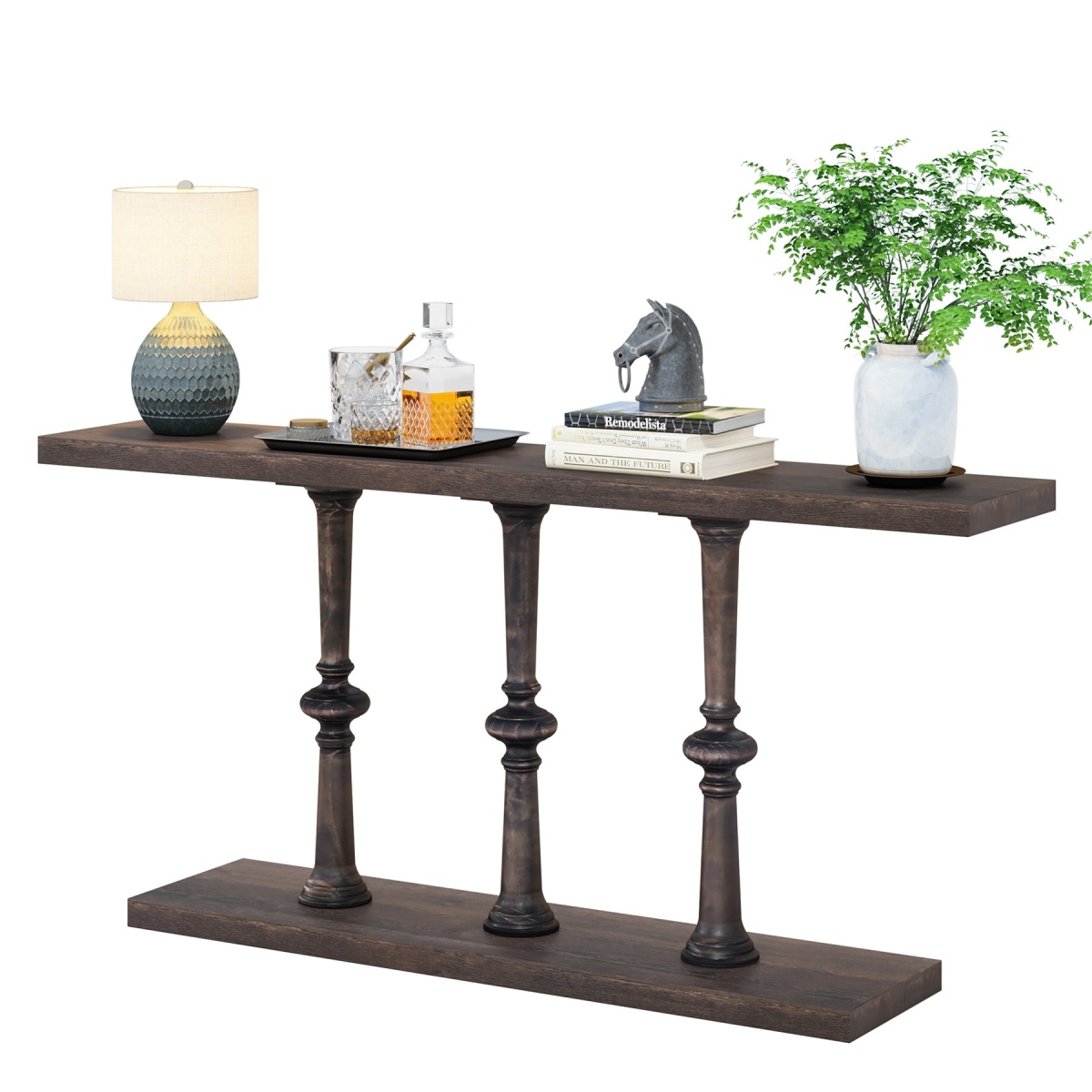Console Table, Farmhouse 63? Sofa Table with Solid Wood Legs - Image 1