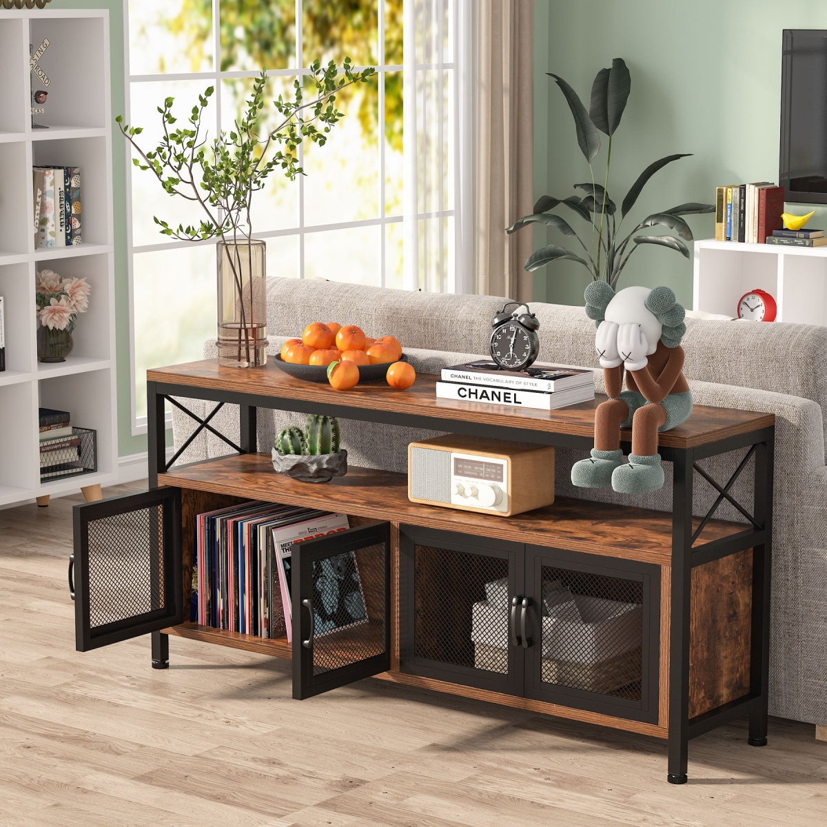 Sideboard Buffet Table Bar Cabinet with 4 Mesh Doors - Image 5