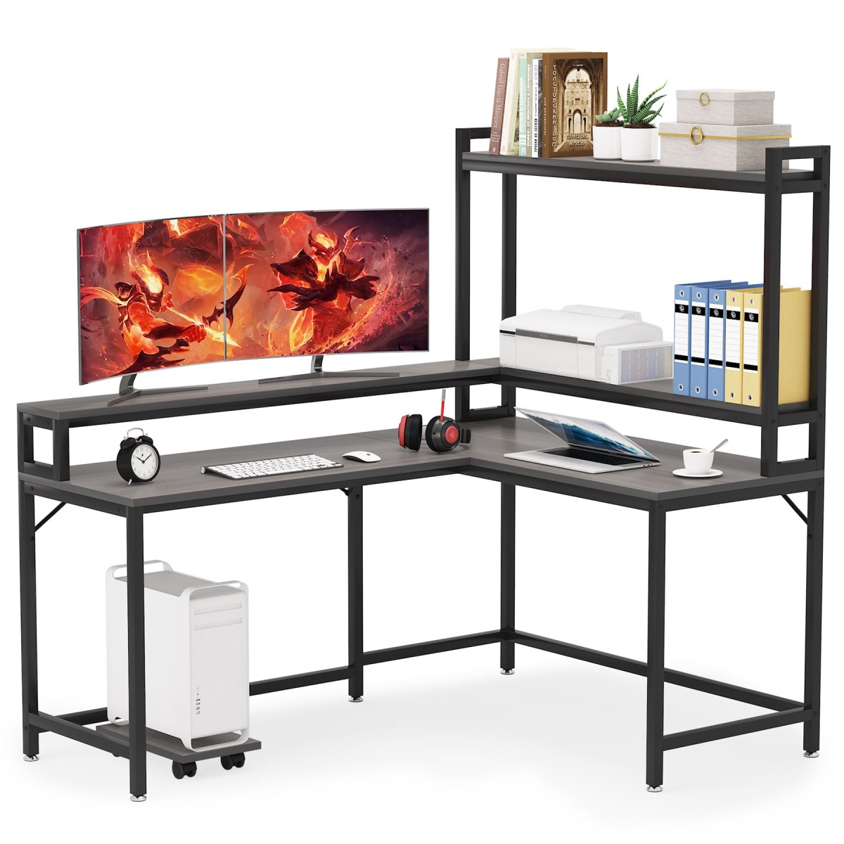 L-Shaped Desk, Corner Computer Desk with Hutch and Monitor Stand - Image 8