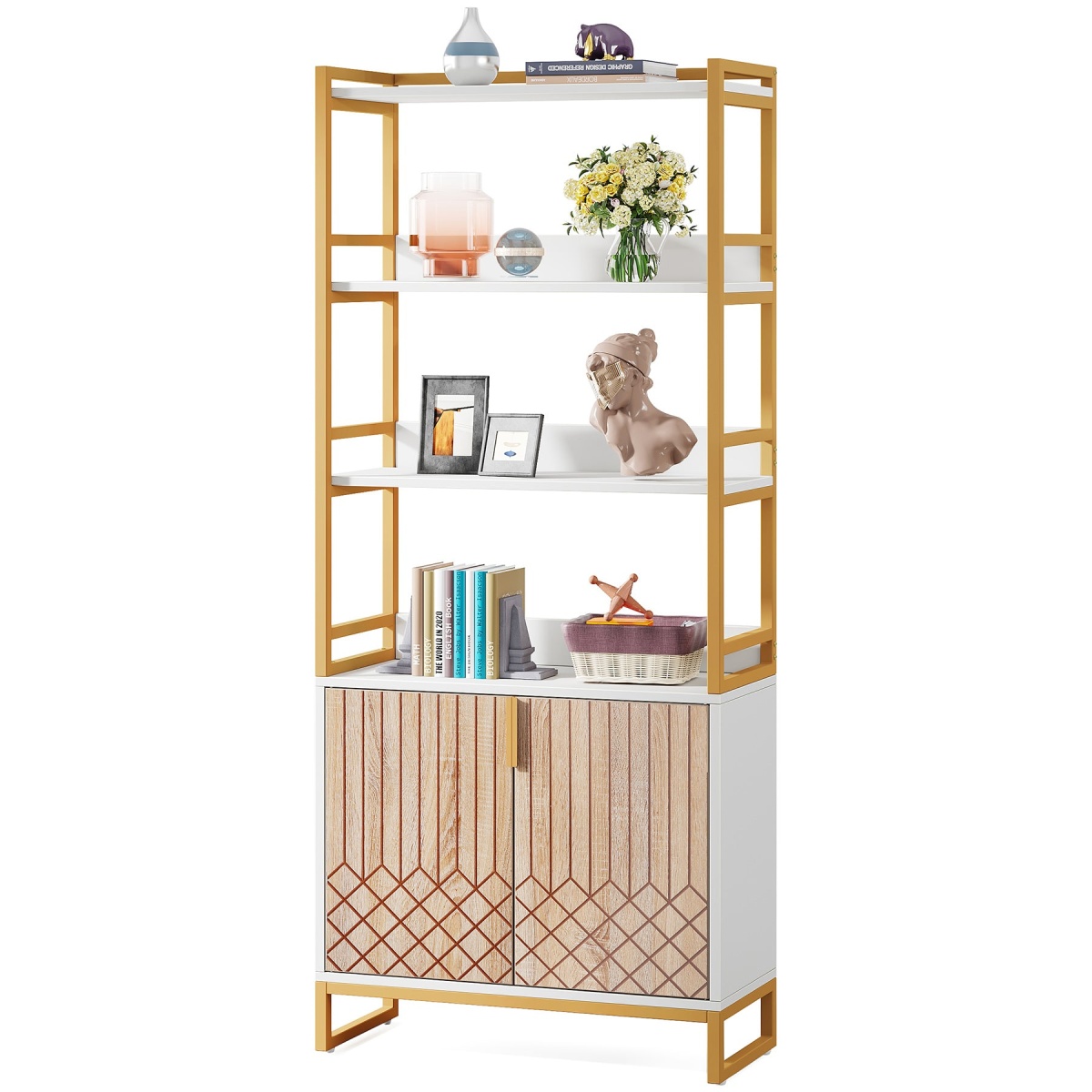 Bookshelf, 70.8? Etagere Bookcase with Open Shelves & Cabinet - Image 2