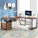 L-Shaped Desk, 70? Computer Desk with Bookcase and Cabinet - Image 2