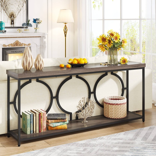 Console Table, 70.9? Sofa Table with 2 Tier Storage Shelves