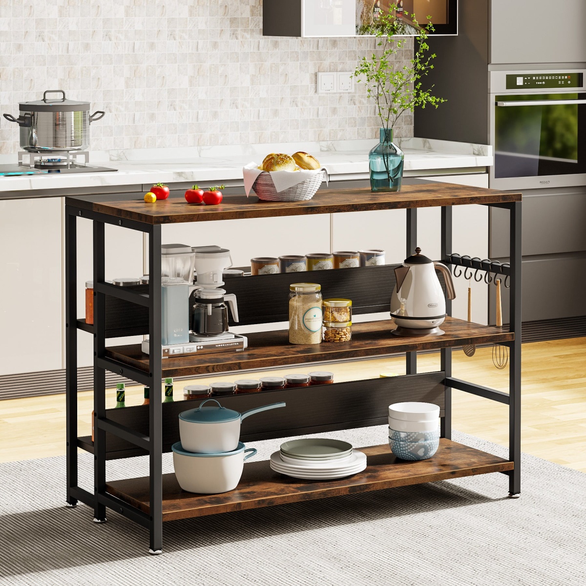 Kitchen Island, Industrial Baker?s Rack Table with 5 Storage Shelves - Image 2
