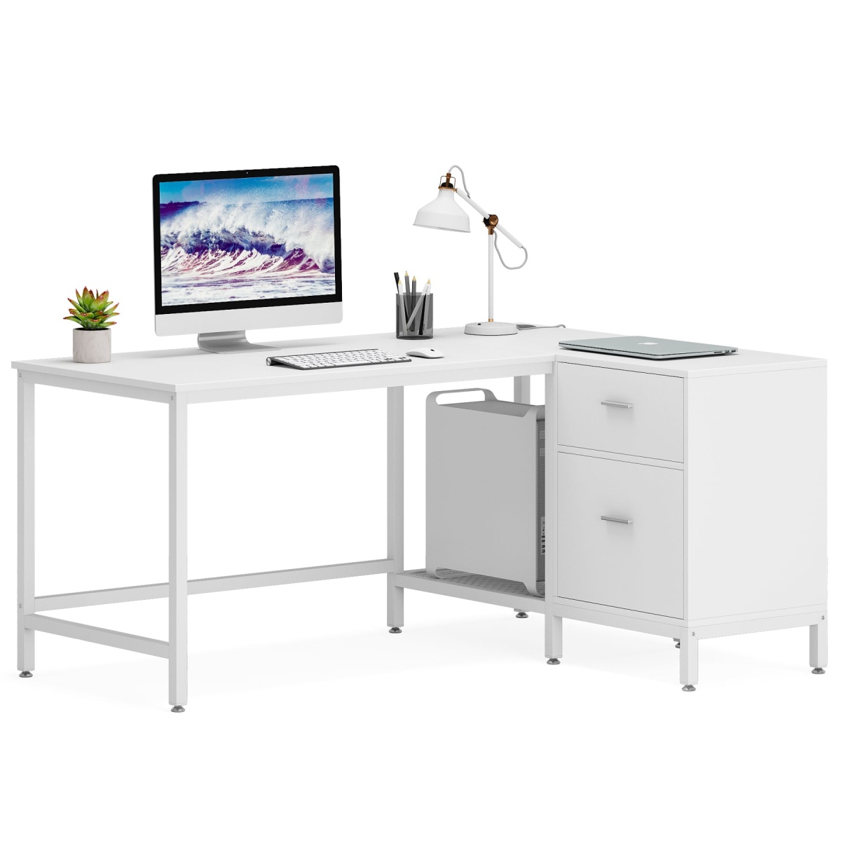 L-Shaped Desk, 55 Inch Computer Corner Desk with Drawer - Image 8