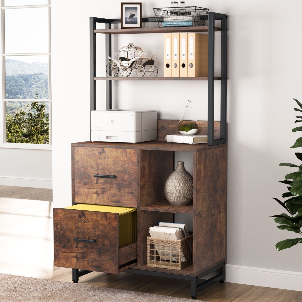 File Cabinet, 2 Drawer Vertical Filling Cabinet with Bookshelf - Image 4