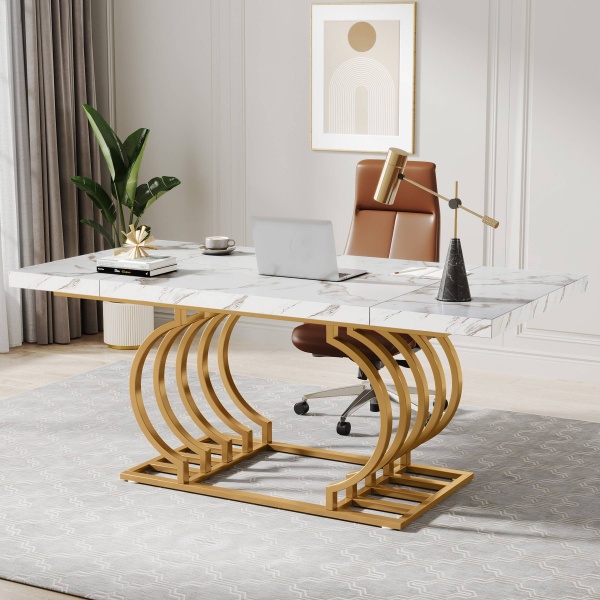Executive Desk, 63? Modern Computer Office Desk with Faux Marble Top