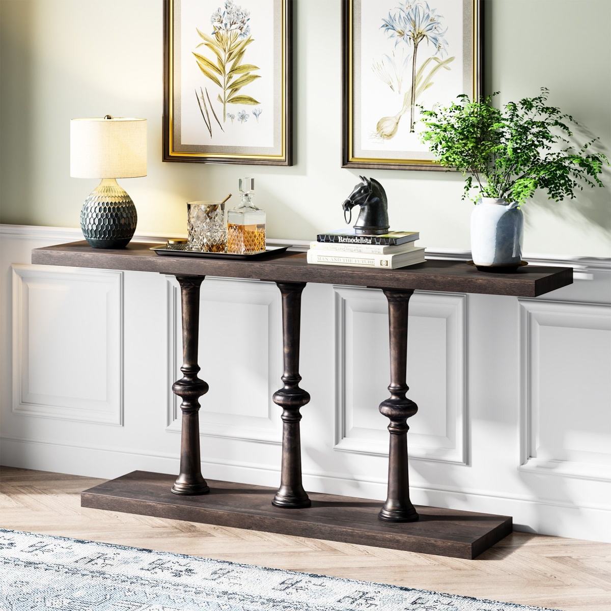 Console Table, Farmhouse 63? Sofa Table with Solid Wood Legs - Image 4