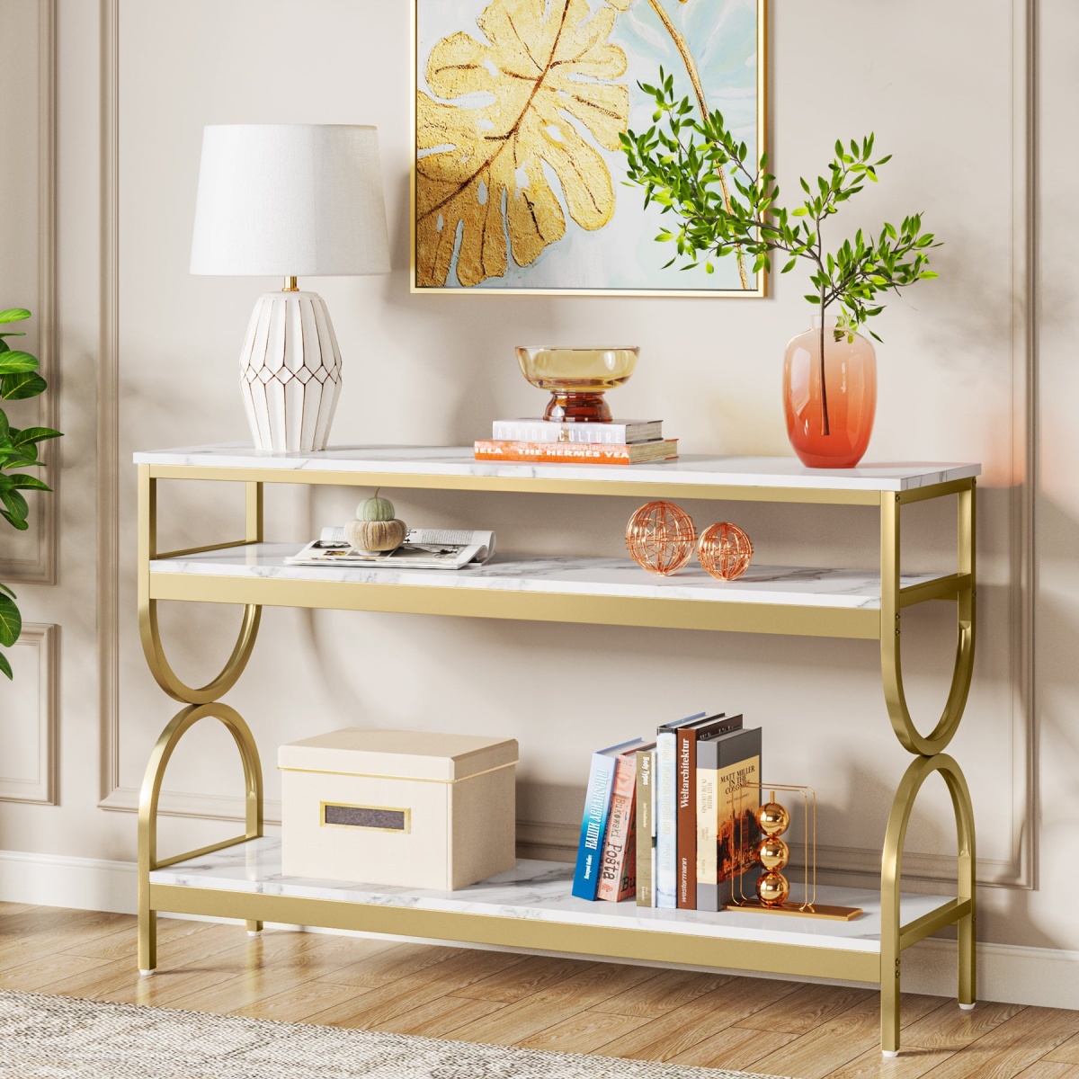 Console Table, 55? Sofa Table with 3-Tier Storage Shelves - Image 9