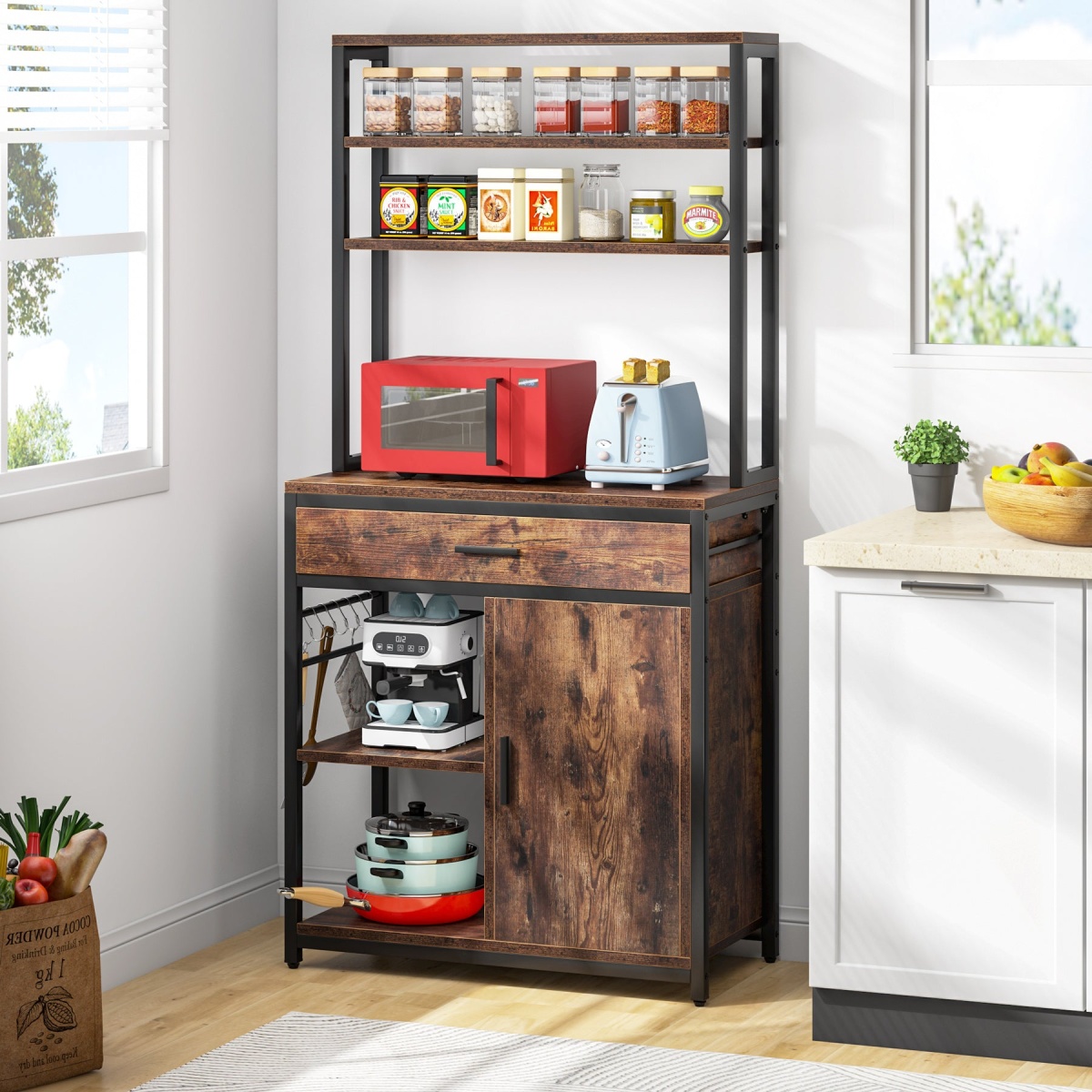 Kitchen Baker?s Rack, 6-Tier Microwave Stand with Cabinet & Drawers - Image 2