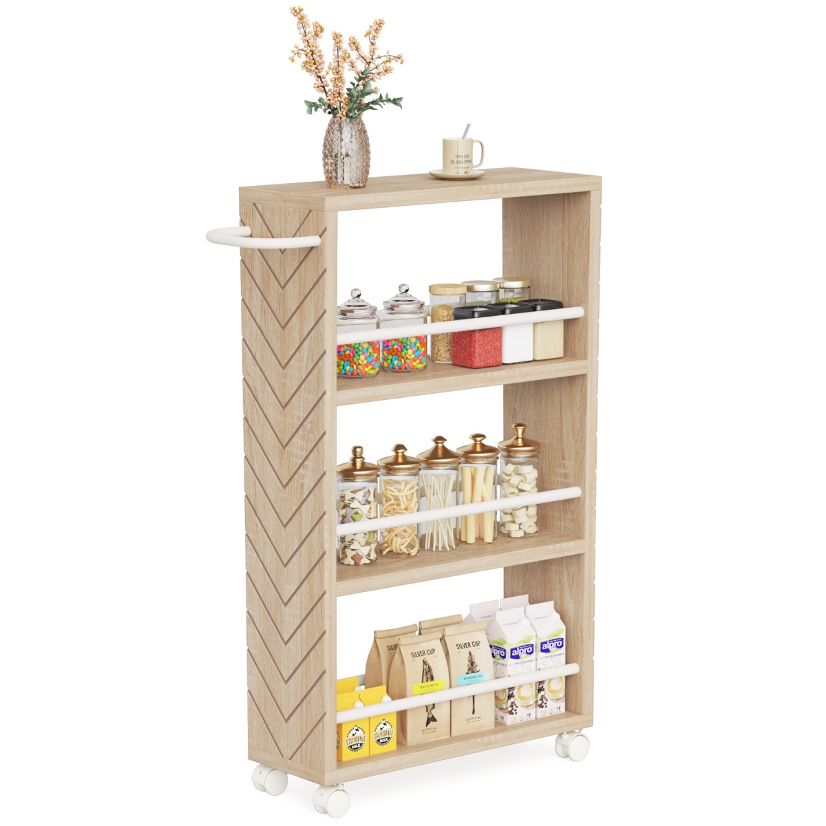 Kitchen Cart, 4 Tier Slim Storage Rolling Cart Spice Rack with Handle - Image 8