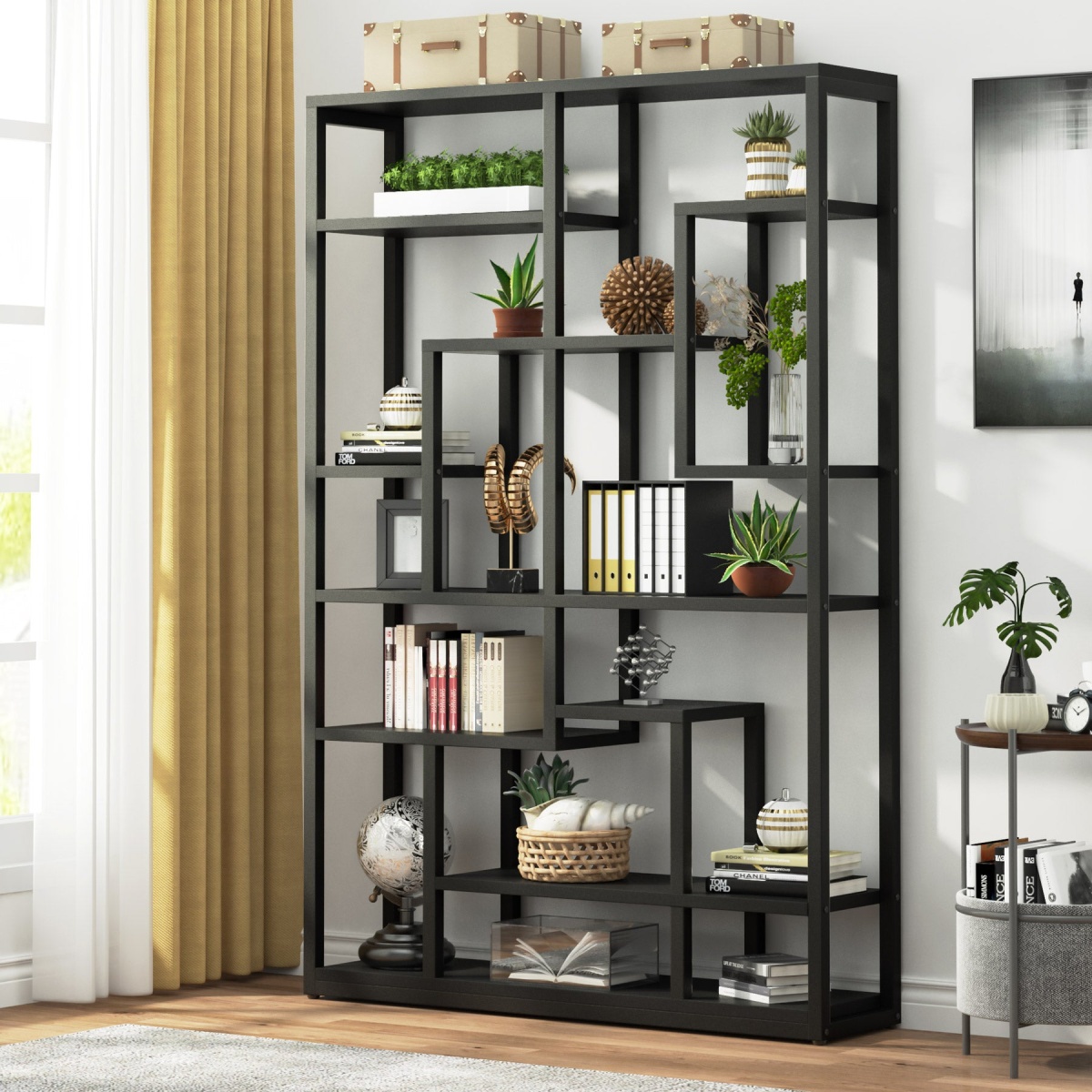 Bookshelf, Standing Shelf Bookcase Storage Rack, Black - Image 2