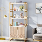 Bookshelf, 70.8? Etagere Bookcase with Open Shelves & Cabinet