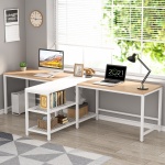 Two Person Desk, 94.5? Double Computer Desk with Shelves - Image 8