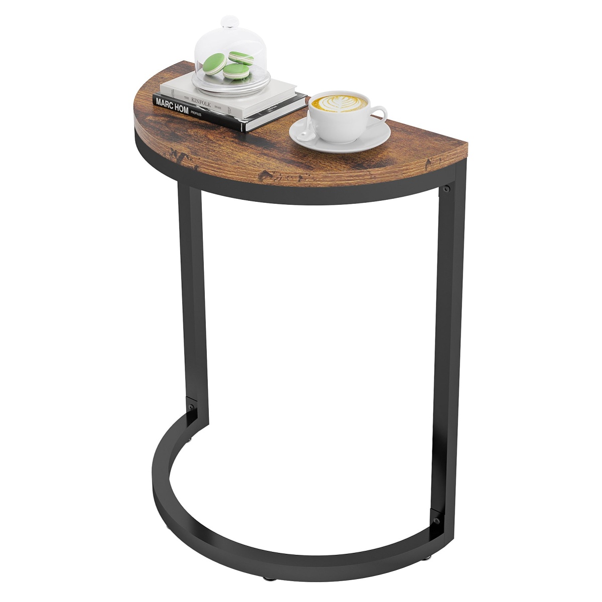 End Table, Half Round Narrow Side Table with Metal Frame - Image 1