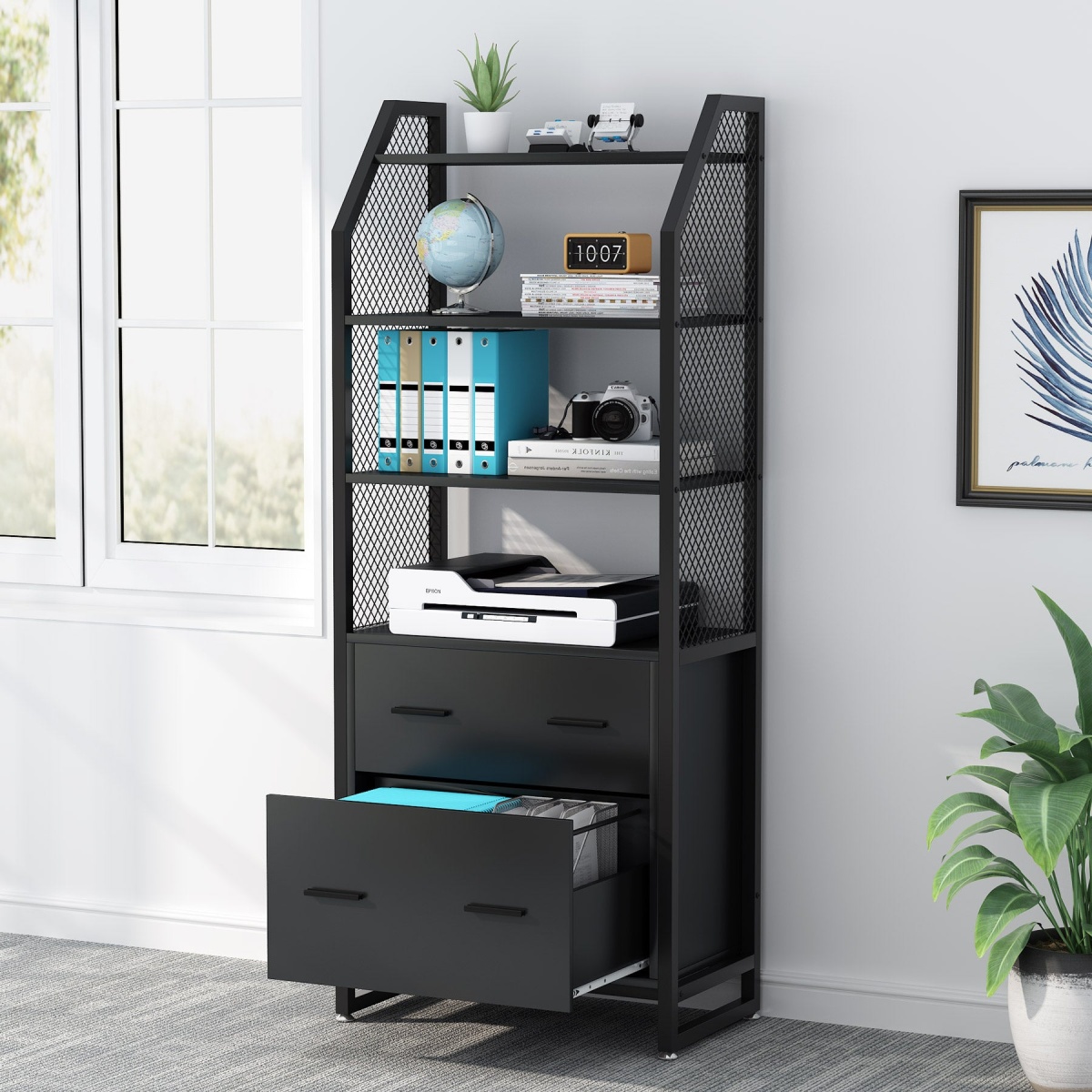 File Cabinet, 2 Drawer Vertical Filing Cabinet with Bookshelf - Image 2