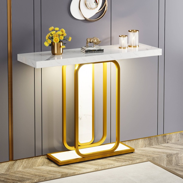 Console Table, 41? Faux Marble Sofa Table with LED Lights