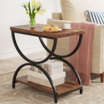 Round End Table, Industrial Side Table with Metal Hollow Frame - Image 89