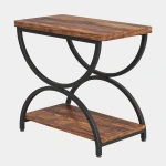 Round End Table, Industrial Side Table with Metal Hollow Frame - Image 90