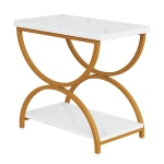 Round End Table, Industrial Side Table with Metal Hollow Frame - Image 91