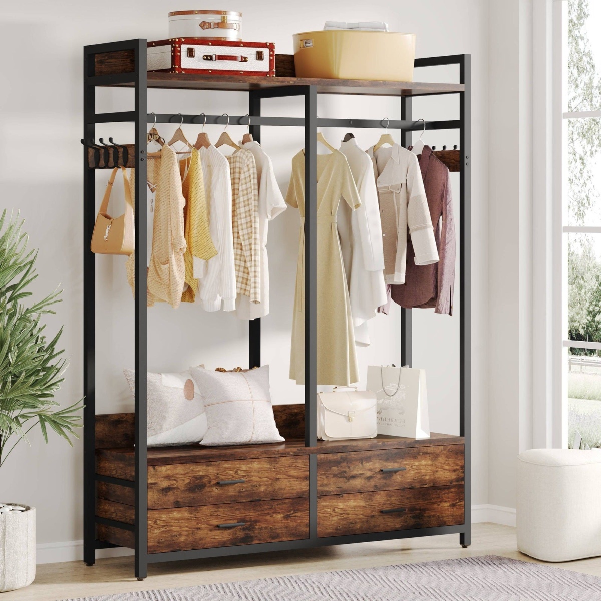 Freestanding Closet Organizer, Garment Rack with Drawers & Shelves - Image 1